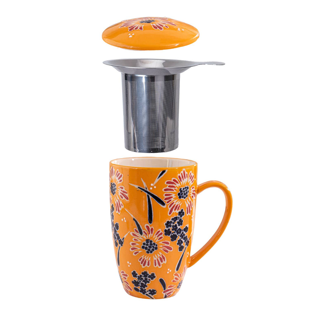 Urban Tokyo Yellow Flower 15oz Tea Mugs with Lid and Infuser