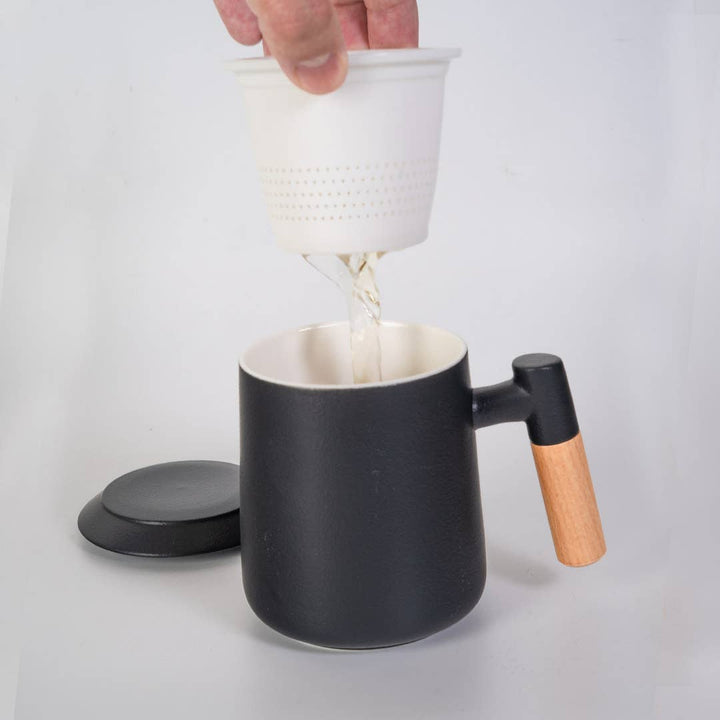 Urban Tokyo Black 15oz Tea Mugs with Lid and Infuser