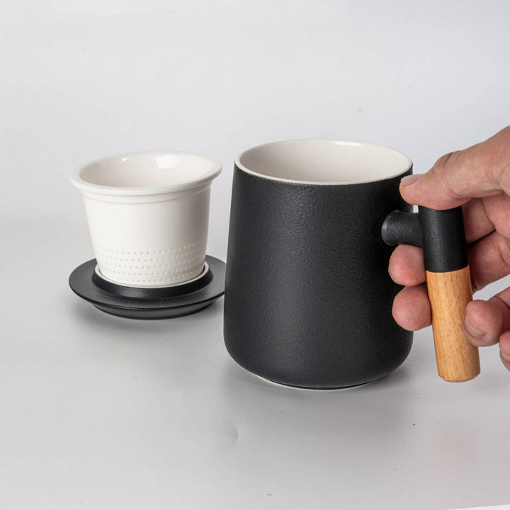 Urban Tokyo Black 15oz Tea Mugs with Lid and Infuser