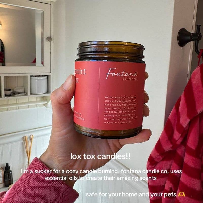 Fontana Peppermint Twist Essential Oil Beeswax Jar Candle: Non-Toxic