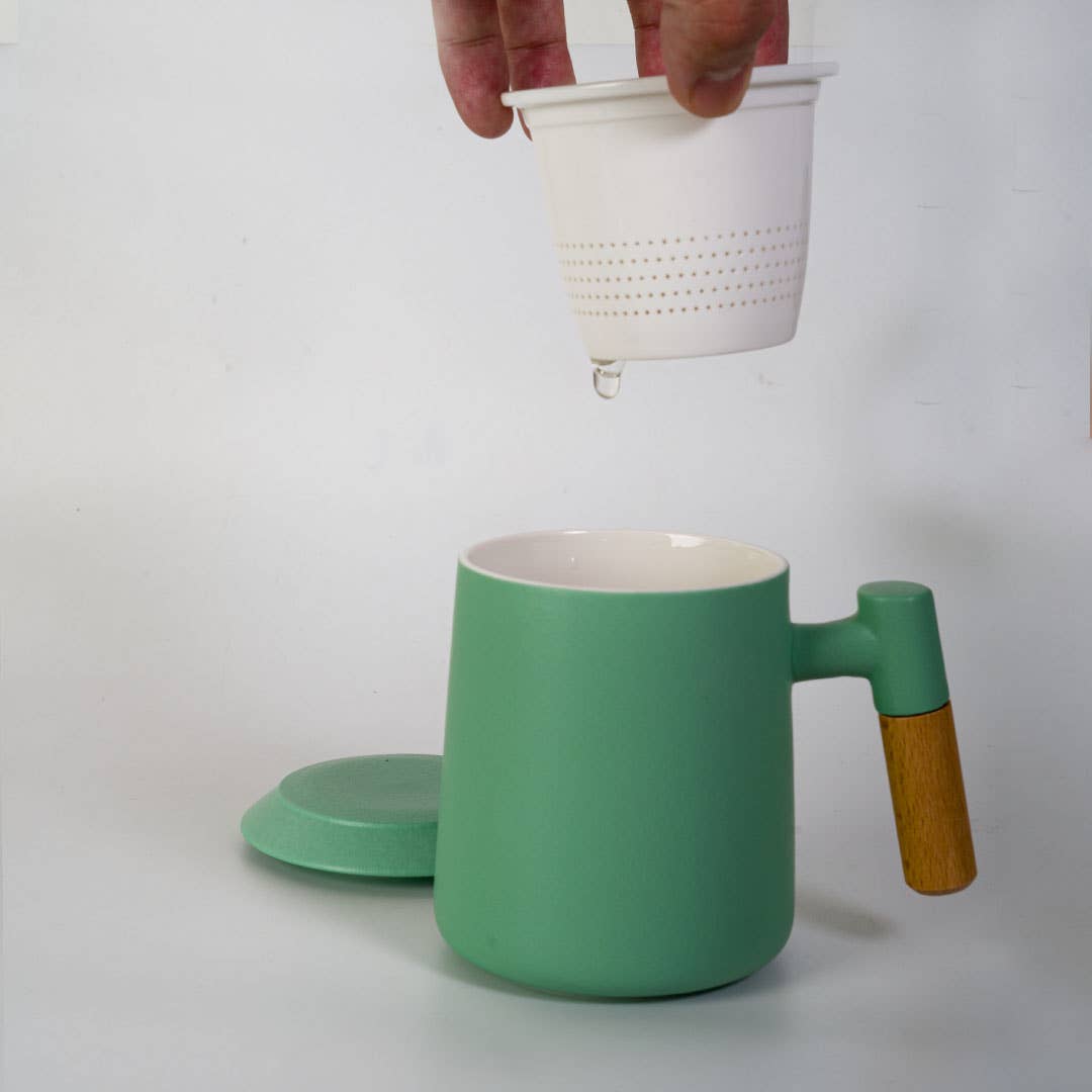15oz Tea Mugs with Lid and Infuser for Loose Leaf Tea Mint Green (4/48)