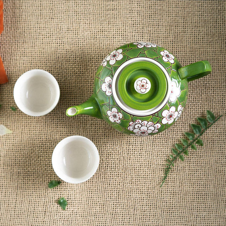 Urban Tokyo 26oz Green Ume Plum Blossoms Tea Pot with 2 Cups