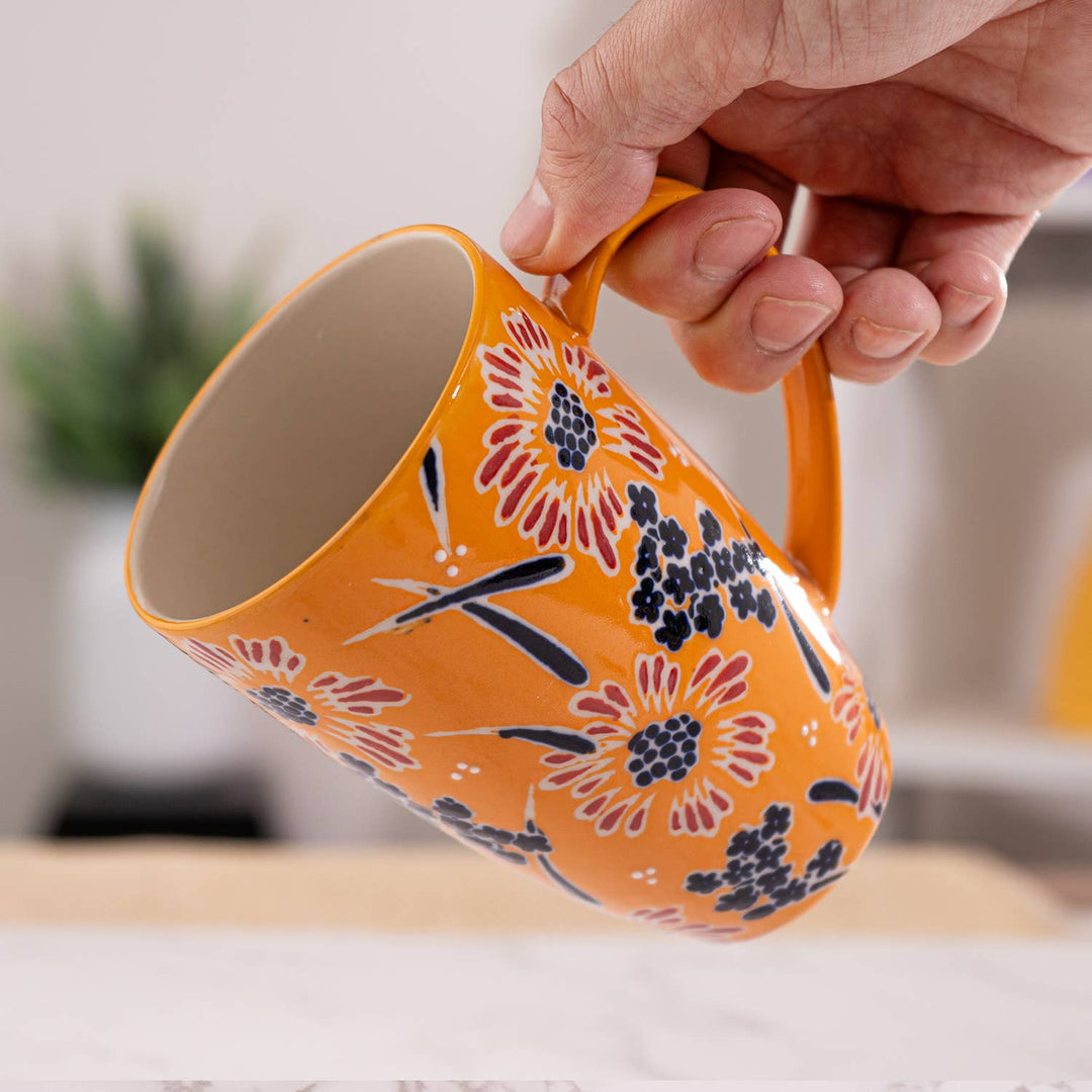 Urban Tokyo Yellow Flower 15oz Tea Mugs with Lid and Infuser