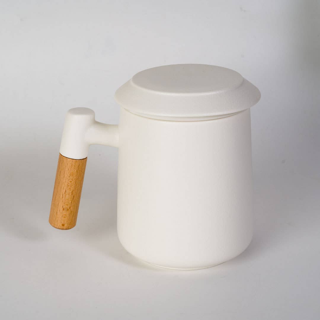 Urban Tokyo White 15oz Tea Mugs with Lid and Infuser for Loose Leaf Tea