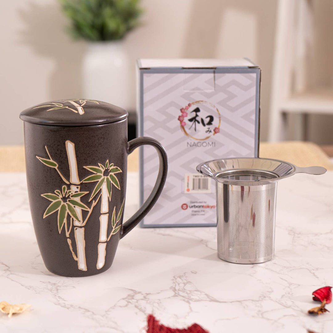 Urban Tokyo Bamboo 15oz Tea Mugs with Lid and Infuser