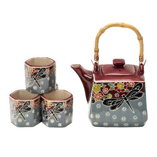 Urban Tokyo Dragonfly Tea Set 20oz Tea Pot with 4 Hexagon Cups