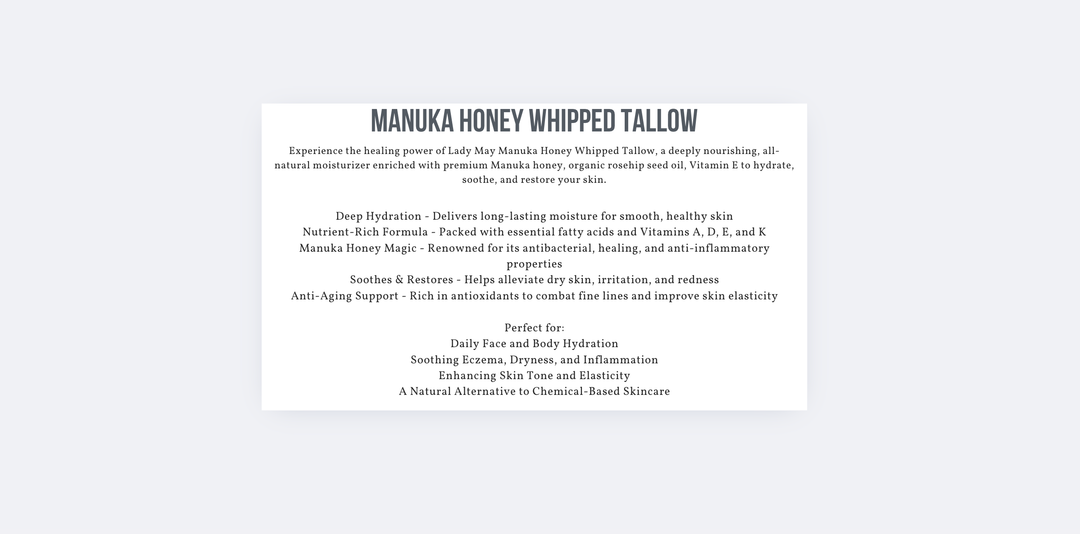 9oz Manuka Honey &amp; Rosehip Tallow Body Butter