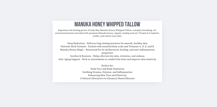 9oz Manuka Honey &amp; Rosehip Tallow Body Butter