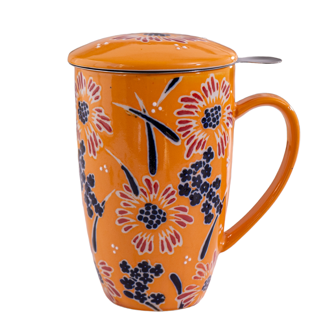 Urban Tokyo Yellow Flower 15oz Tea Mugs with Lid and Infuser