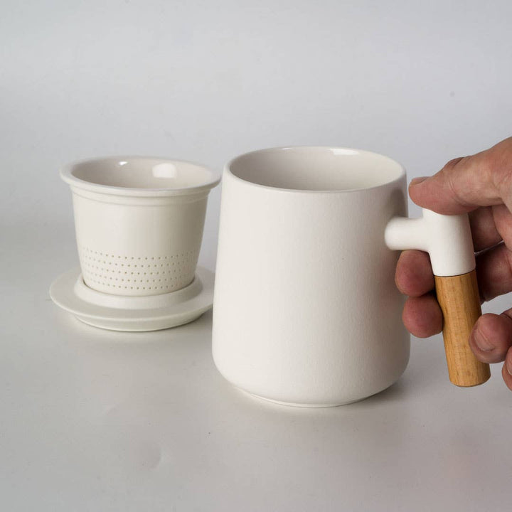 Urban Tokyo White 15oz Tea Mugs with Lid and Infuser for Loose Leaf Tea