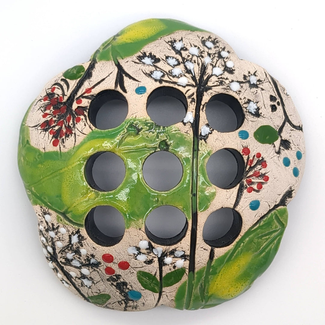 Pottery Flower Frog / Walton Clay Studio