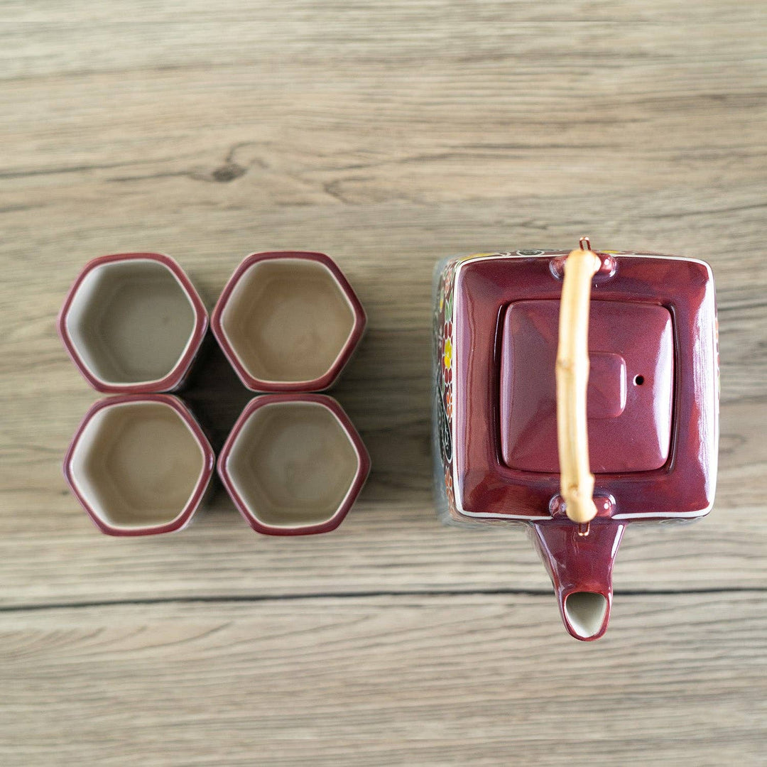 Urban Tokyo Dragonfly Tea Set 20oz Tea Pot with 4 Hexagon Cups