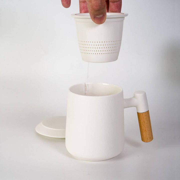 Urban Tokyo White 15oz Tea Mugs with Lid and Infuser for Loose Leaf Tea