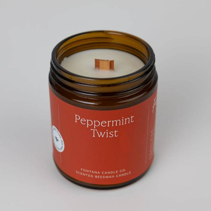 Fontana Peppermint Twist Essential Oil Beeswax Jar Candle: Non-Toxic