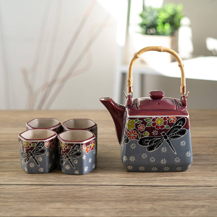 Urban Tokyo Dragonfly Tea Set 20oz Tea Pot with 4 Hexagon Cups