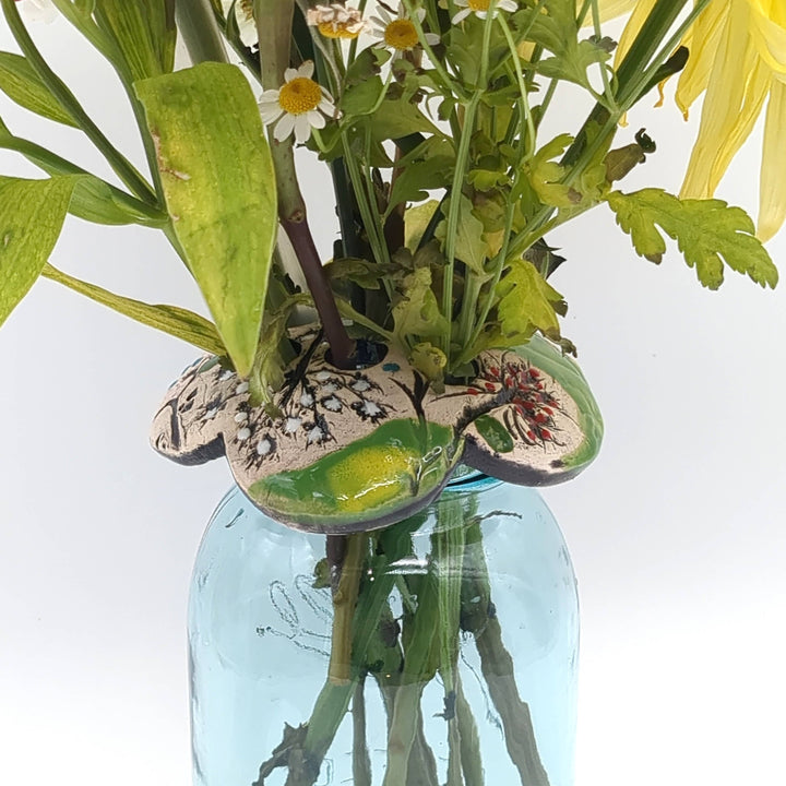Pottery Flower Frog / Walton Clay Studio