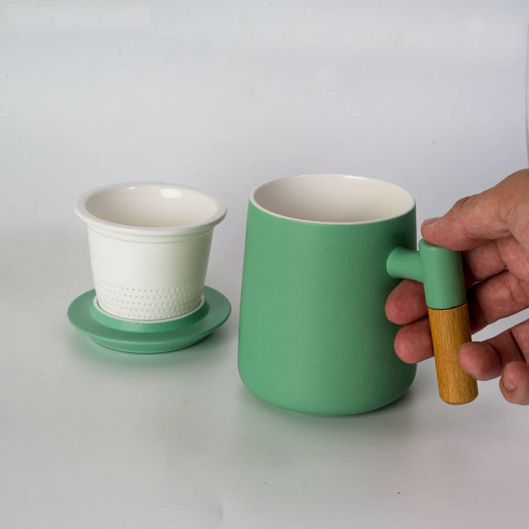 15oz Tea Mugs with Lid and Infuser for Loose Leaf Tea Mint Green (4/48)