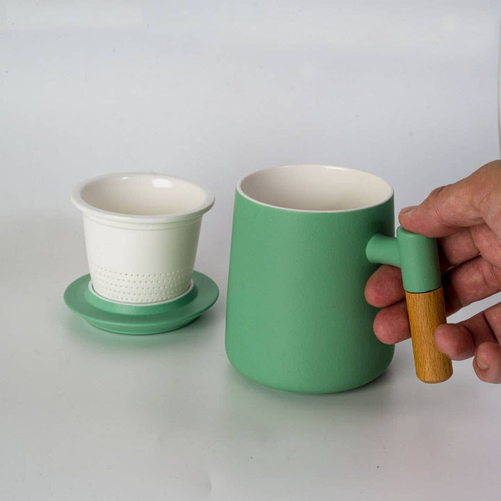 15oz Tea Mugs with Lid and Infuser for Loose Leaf Tea Mint Green (4/48)