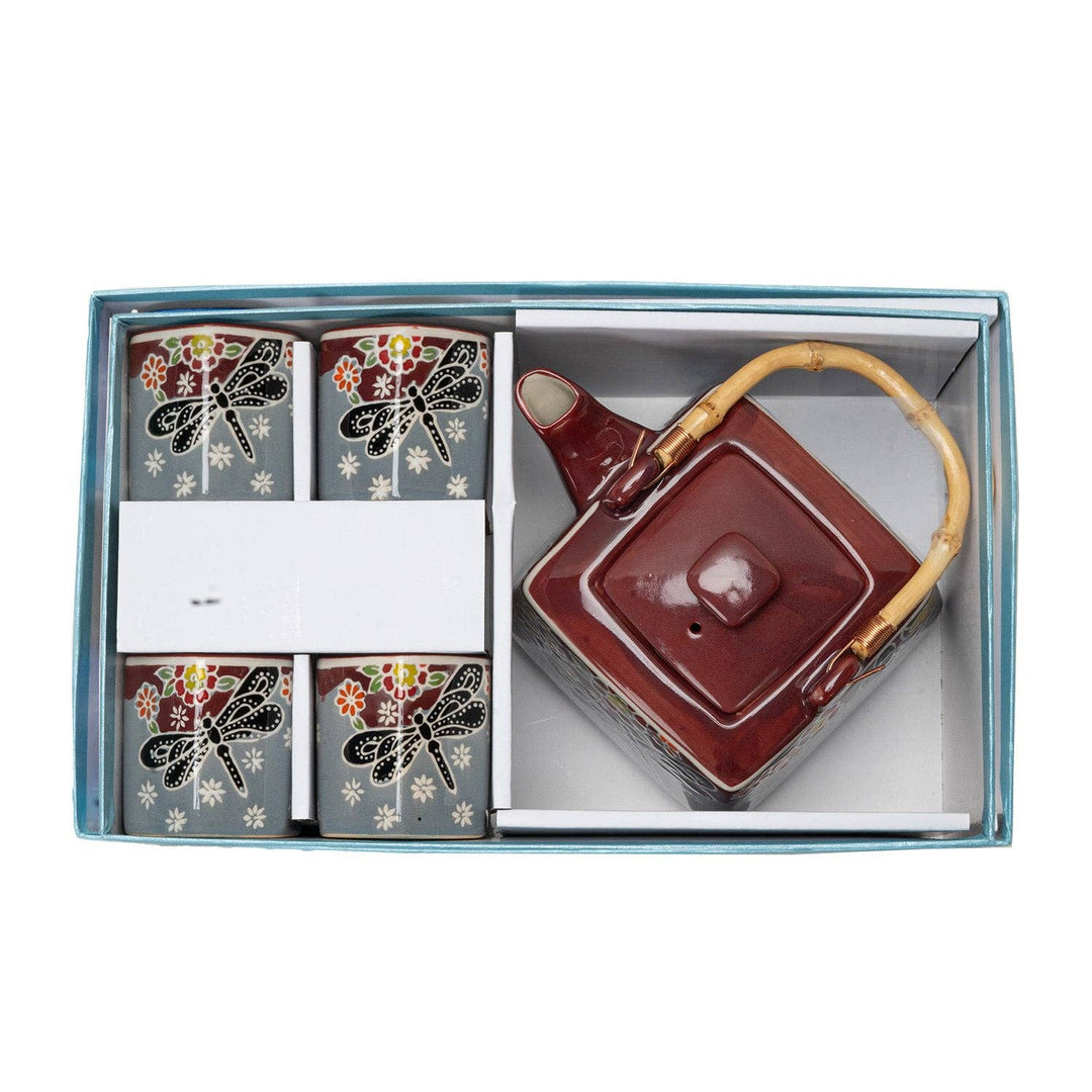 Urban Tokyo Dragonfly Tea Set 20oz Tea Pot with 4 Hexagon Cups